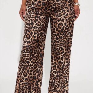 Fashion Nova Leopard-Print Wide Leg Satin Pants - Brown & Black